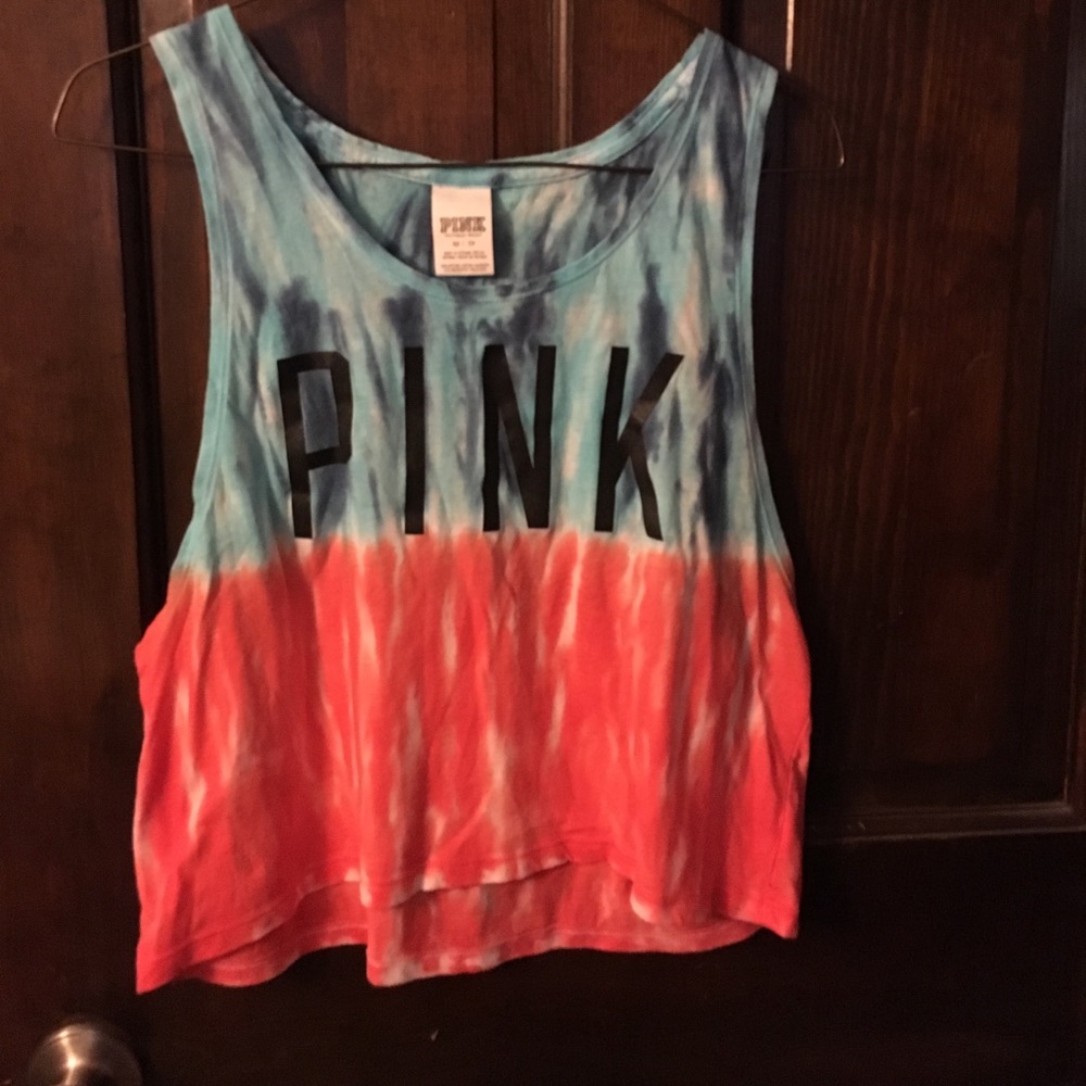 VS Pink Crop Top red and blue tie-dye